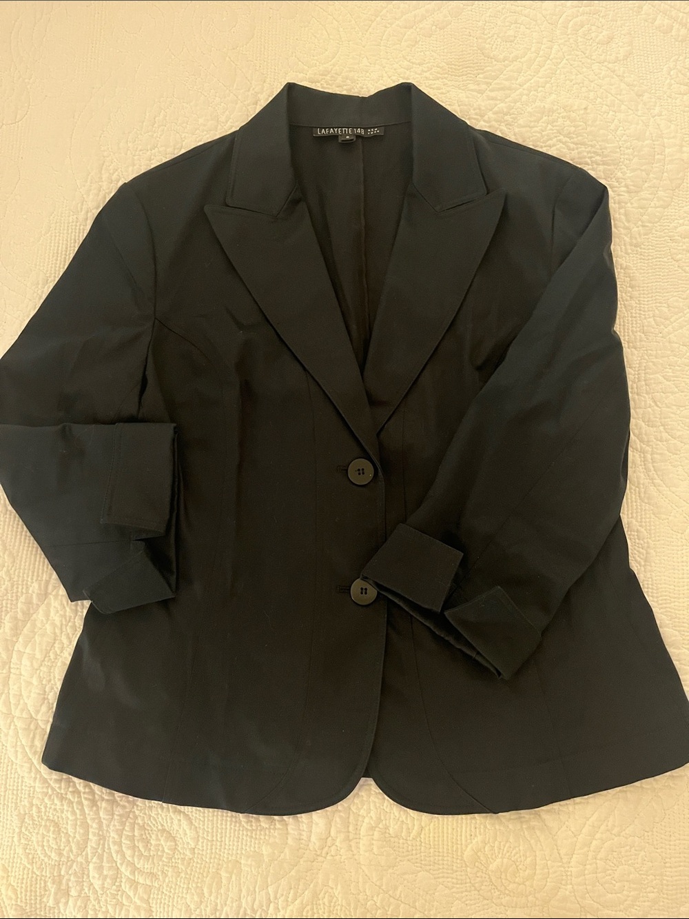 Lafayette 148 New York Black Cotton Stretch Tailored Blazer Jacket Size 8